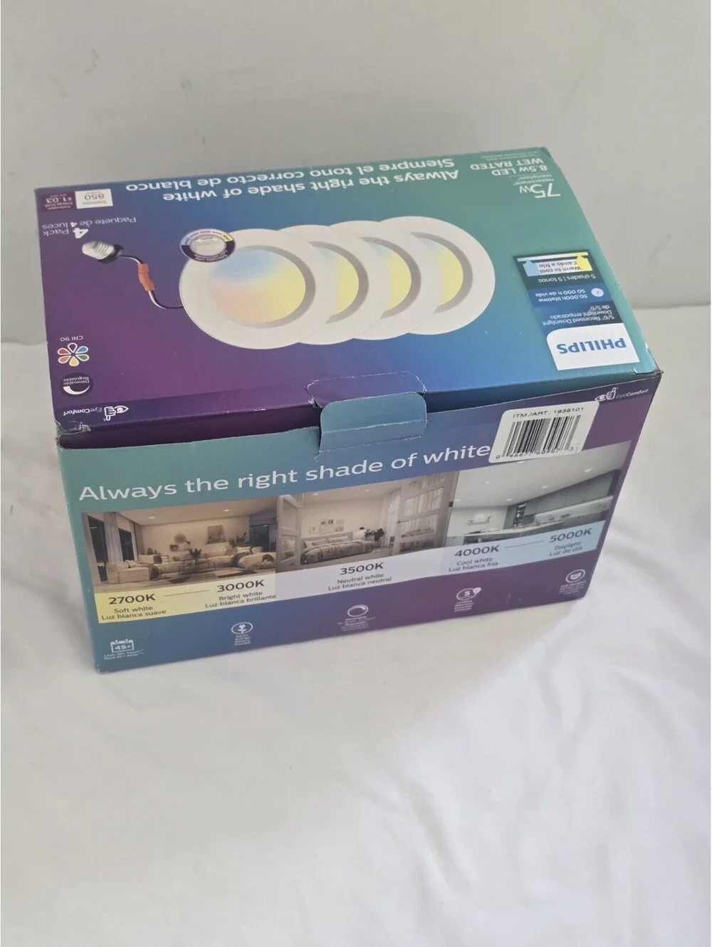 Philips 5/6 LED Recessed Downlight 4 Pack 75W Eq Dimmable Wet Rated CRI90
